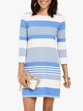 Lilly Pulitzer Marlowe Boatneck T-Shirt Dress Size XS Bay Blue Coconut Stripe